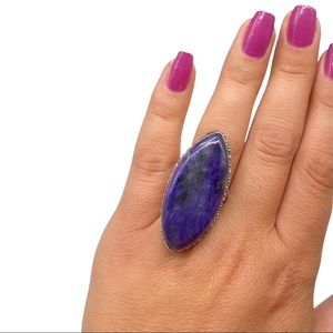 Charoite Ring Size 8.5 Purple Natural Stone Stamped 925 Sterling Silver
